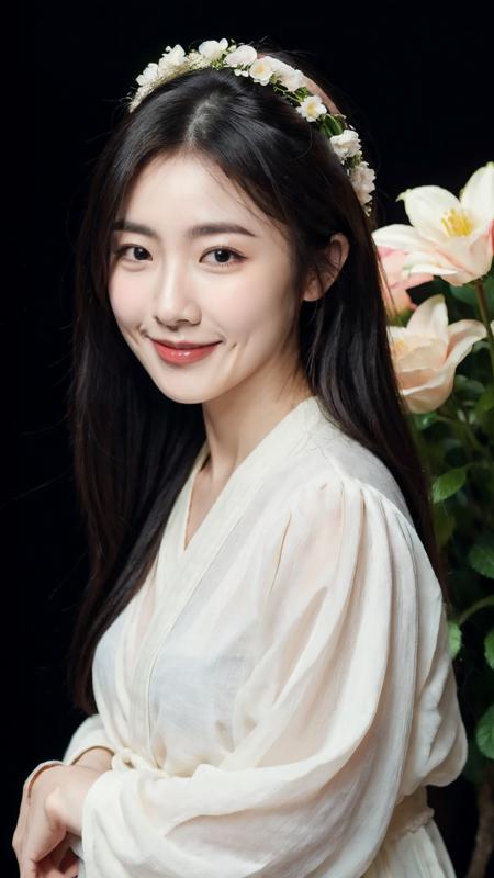 weiwei, smile:1.2, dimple, fine - art photography, soft portrait shot 8 k, mid length,  ultrarealistic uhd faces, unsplash, kodak ultra max 800, 85 mm, intricate, casual pose, centered symmetrical composition, stunning photos, masterpiece, grainy, centered composition,hanfu,<lora:dimple_smile-000007:0.7>,<lora:add_detail:0.2>,solo,With a background of flowers,