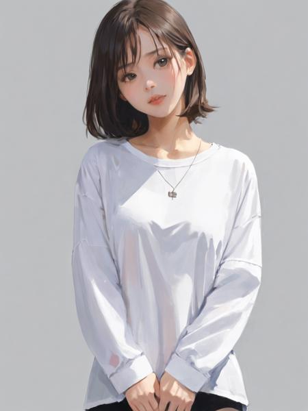 sanyueqi,1girl,solo,white background,simple background,long sleeves,shirt,