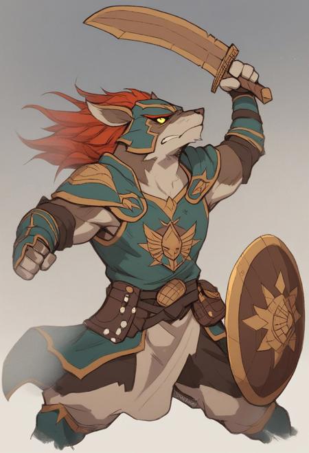 score_9, score_8_up, score_7_up, score_6_up, score_5_up, score_4_up, squirell, anthropomorphization, anthropomorphic animal, fantasy, heroic fantasy, sword, shield, armor, fierce, brave, courageous, epic pose, battle-ready, intense gaze, determined, fiery eyes, golden sword, tiny hero, last warrior, valor, bravery, parody, humor, detailed art, animal protagonist, unexpected heroism