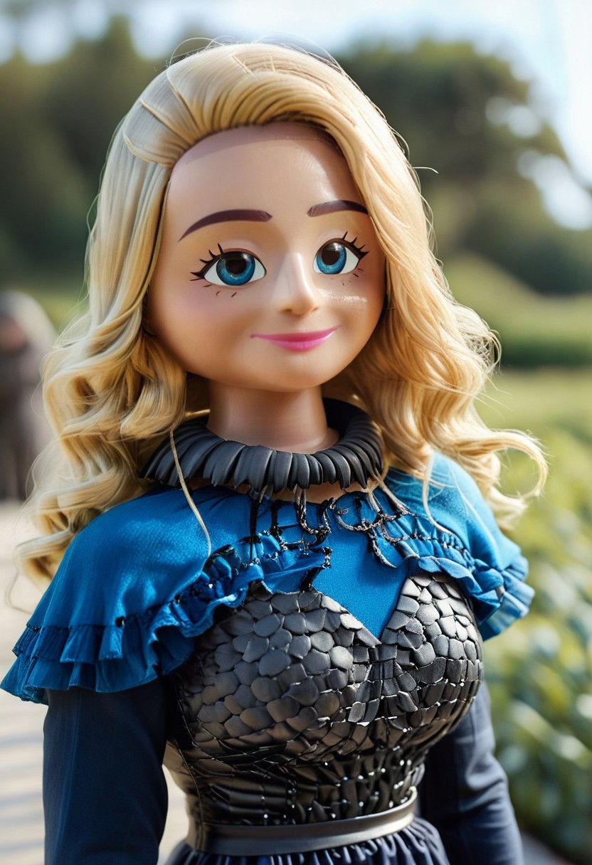 (novuschroma53 style:4), European women, Large breasts, long hair, blond hair, older female, score_9, score_8_up, score_7_up, score_6_up, score_5_up, score_4_up, cose-up, face focus, upper body, semi side view, UHD, 8K, masterpiece, detailed, ultra_high_resolution, lots of detail, OverallDetailXL, detailxl, regalres, Masterpiece, 32k, photorealistic:1.4, score_9, score_8_up, score_7_up, Caitlin, (small waist:2.9), fitness body, toned muscles, wide hips, slender legs, high cheekbones, oval face, 27 years old, mature female, milf, makeup, curvy, garden, pretty face, SUPERMODEL, jewelry, solo, lillybunz, big bright eyes:, beautiful eyes, fully dressed, high turtle neck, straw winter coat, outdoors, hands hidden, short sleeves, hands behind the back, wrinkles, blonde, smiling, 1girl, blue eyes, closed dress, high neck closure, fully dressed, long dress, high collar, Victorian dress.