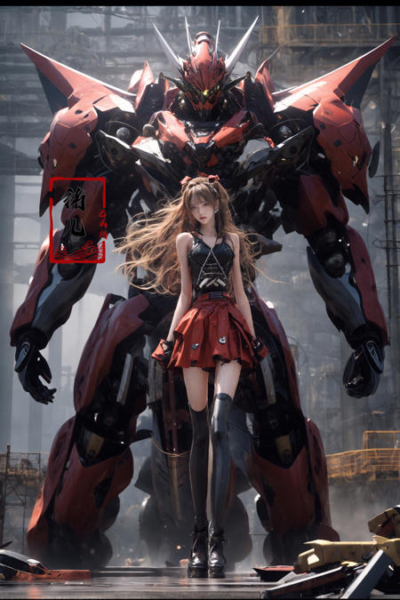 Mecha(dramatic, gritty, intense:1.4),masterpiece, best quality, 32k uhd, insane details, intricate details, hyperdetailed, hyper quality, high detail, ultra detailed, Masterpiece, super vista,
Epic CG masterpiece, Asuka Langley Soryu,hdr,dtm, full ha, in the style of mecha anime, like a god The dancing long knife charging forward battlefield, the burst meteor, the fierce battle of fighting with his life, 8K, ultra detailed graphic tension, dynamic poses, stunning colors, 3D rendering, surrealism, cinematic lighting effects, realism, 00 renderer, super realistic, full - body photos, super vista, super wide Angle, HD
Factory, machinery, luminescence, light pollution, cyberpunk
1girl, solo,(masterpiece), (best quality), mecha,battle, glowing, night,  science_fiction, signat,(Armor rusted:1.2)(At night:1.1),(white hair:1.1)(Optical wing deployment:1.5),
(Light pollution, laser sword in hand:1.2) (Slim body, long legs:1.1)mecha musume, flying, floating, skinny, thrusters, heavy weapon, cannon,Realistic light, high-precision shadows,ray tracing,8k,3d,Realistic style,Attack action, dynamic perspective,Very detailed detail, very nice texture,white,Collapsed house,(more drone:1.1),Floating cannon,(War damage:1.1), mechanical arms, headgear,
full body,Realistic skin, realistic light and shadow, Exposed collarbone, exposed shoulders{an extremely delicate and beautiful girl}(Combat posture:1.3),(ruins battlefield:1.5),light,3d,Unreal 5(Mechanical parts emit light:1.3)(light pollution:1.3)sweat(long legs:1.3),( very long hair:1.3),(Damaged clothes:1.3)tear,(injured:1.2),(There is a halo behind:1.1),Lens Halo,(very long Mechanical skirt:1.8),(very long mechanical cape:1.1),
Facing the audience,(Raising the weapon in hand:1.1),(messy hair:1.2), (Is attacking the audience with a weapon in hand:1.1)black clother,( wet hair:1.4)(Black transparent pantyhose:1.1)(light anger:1.1)(More halos:1.5)(Floating cape and skirt:1.1)(evil smile:1.1), (red ribbon),(Blood on face:0.8),
<lora:~Q?-g:u2 Mecha:0.8> <lora:girl_20231002050803:0.5>