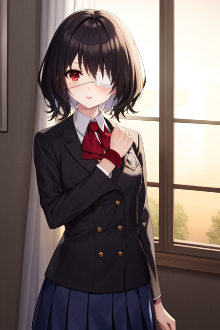 misakimei, eyepatch, 1girl, solo, school uniform