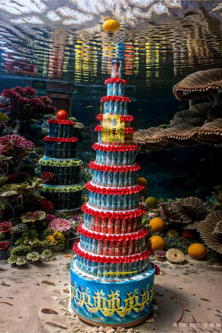 fantasy,   RAW photo,a huge [Taiwan-caned-offering] under the  water,with canned drinks arranged on it. fantasy, underwater, [[swimming carp school]],  best quality, masterpiece, 8k uhd, dslr, soft lighting, high quality, film grain, Fujifilm XT3 <lora:100_Taiwan offering_1v_5_768_0001deep5e_off:1>   pureerosface_v1  underwater city,  underwater photography,