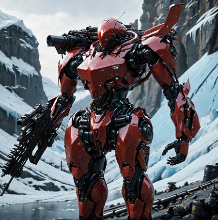 biomechanical cyberpunk (RRS:1.7),(BRS:1.5),mecha,(city:2),(mecha even bigger than buildings:2),(MECHA-BACK-UNIT:1.5),(heroic armor:2),(ultra-detailed mecha armor:2),(detailed armor description:2),(glowing:1.5),(battlefield:2),(full body:1.2),clenched hand,mechanical parts,(mechanical parts:1.5),(robot joints:1),(military parts:1.5),(heroic parts:1.5),best quality,masterpiece,highly detailed,ultra-detailed,(Detailed eye description:1.2),(huge mechanical weapon:1.3),(detailed weapon description:1.2),(huge mechanical gun:1.2),(holding weapon :1.3),<lora:srdxl_v2k:0.4>,<lora:Faceless_Cyborgs-000014:1>,noface,cyborg,, A snowy mountain range with glaciers and ice.,__Beautiful Background__,
Best Quality, Masterpiece, Ray Tracing, Reflected Light
Middle view, vivid colors, ultra-detailed, high quality, beautiful colors, high details, backlit, . cybernetics, human-machine fusion, dystopian, organic meets artificial, dark, intricate, highly detailed