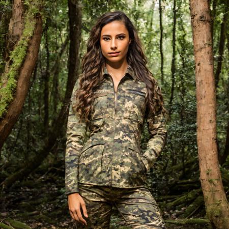 RAW photo of avaryana, camo suit, photorealistic, amazing level of detail, masterpiece, award winning, (high detailed skin:1.2), 8k uhd, dslr, soft lighting, high quality, film grain, Fujifilm XT3,  <lyco:avaryana:1.0>