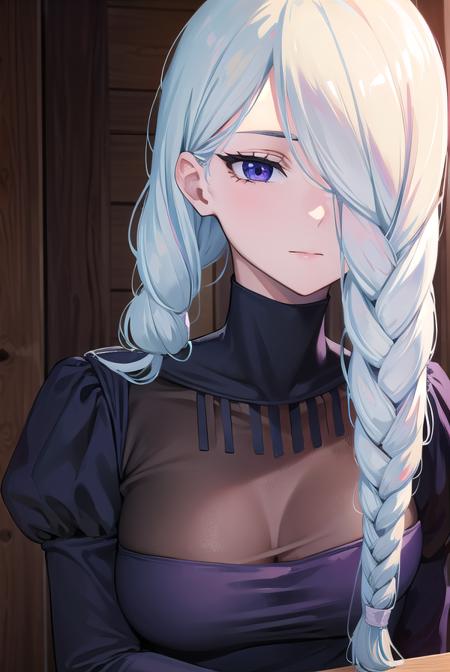 meimei, <lyco:meimei-lyco-nochekaiser:1>,
mei mei, long hair, braid, hair over one eye, braided ponytail, one eye covered, braided bangs, (purple eyes:1.1),
BREAK long sleeves, dress, puffy sleeves, black dress, juliet sleeves, turtleneck dress,
BREAK looking at viewer, upper body, full body,
BREAK outdoors, shrine,
BREAK <lyco:GoodHands-beta2:1>, (masterpiece:1.2), best quality, high resolution, unity 8k wallpaper, (illustration:0.8), (beautiful detailed eyes:1.6), extremely detailed face, perfect lighting, extremely detailed CG, (perfect hands, perfect anatomy),