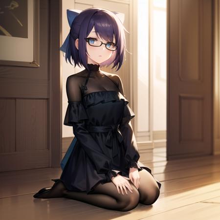 2d, masterpiece, best quality, anime, highly detailed face, highly detailed eyes, highly detailed background, perfect lighting, full body, 1girl, solo, a-chan, black dress, elegant, indoors <lora:a-chan:1>