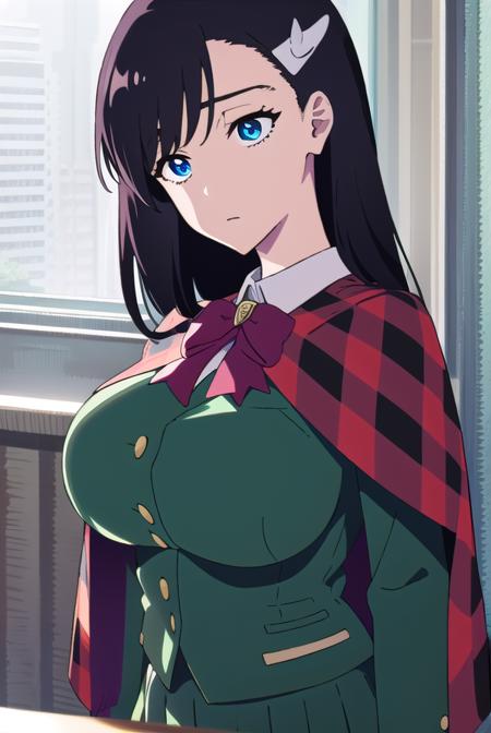 noelniihashi, <lyco:noelniihashianime-LYCORIStest:1>,
noel niihashi long hair, blue eyes, black hair, hair ornament, hairclip, (large breast:1.2),
BREAK skirt, shirt, long sleeves, bow, school uniform, jacket, white shirt, pleated skirt, collared shirt, bowtie, red bow, plaid, capelet, blazer, green skirt, green jacket,
BREAK looking at viewer,
BREAK indoors, classroom,
BREAK <lora:GoodHands-vanilla:1>, (masterpiece:1.2), best quality, high resolution, unity 8k wallpaper, (illustration:0.8), (beautiful detailed eyes:1.6), extremely detailed face, perfect lighting, extremely detailed CG, (perfect hands, perfect anatomy),