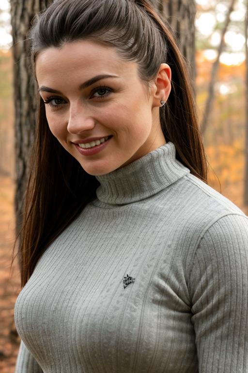 (SFW), (2/3 body view), (Crystal Clear:1.4), (Extreme Focus:1.4), (HannahB_V6), (smile:1.5), wearing a (Turtleneck dress:1.4), walking through a vibrant park during autumn, colorful leaves falling around her, bright sunlight filtering through trees, realistic, detailed, cinematic lighting, gentle breeze, 4k resolution, warm atmosphere, nature, (extremely intricate:1.4), (Realistic Jewelry:1.3), High Detail, Sharp focus, dramatic, soft cinematic light, 8k raw, high res, (hyperrealistic:1.6), (textured skin:1.5), high details, detailed hair, imperfect skin, (skin pores:1.4), (natural skin:1.4),