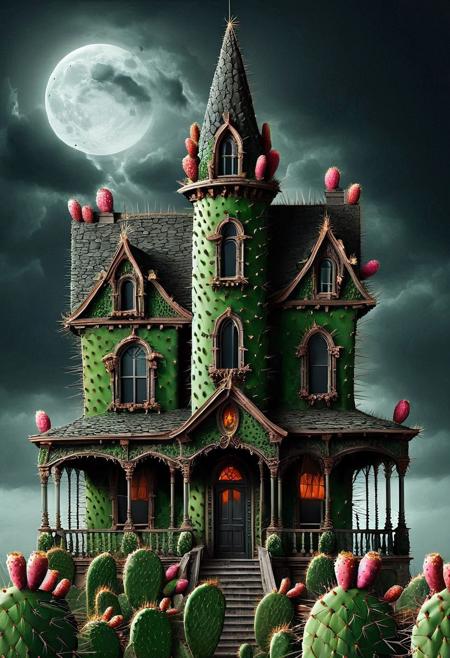 haunted house, dark theme, <lora:Prickly Pear Style v1:1>, Prickly Pear Style,