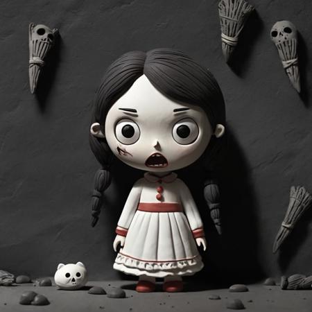 A horror girl, dark scene, horror movie, creepy,
,Clay Animation, Clay, <lora:ClayAnimationPash:1>