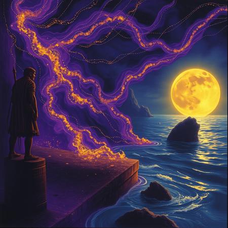 There came to that room wild streams of violet midnight glittering with dust of gold; vortices of dust and fire, swirling out of the ultimate spaces and heavy with perfumes from beyond the worlds. Opiate oceans poured there, litten by suns that the eye may never behold and having in their whirlpools strange dolphins and sea-nymphs of unrememberable deeps.