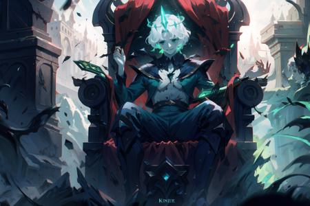 King Viego pale skin king green crown wraith white hair