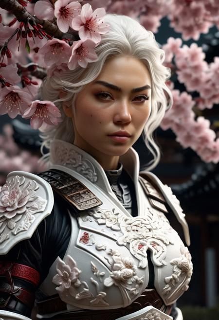 Full body image of A white latina ninja young woman hiding in a sakura tree, sub zero like armor,
white Caucasian complexion,  white race, latina,
Slim face,fit body,
Perfect face skin texture,
Sharp focus on face,
white hair, perfect detailed face, beautiful face, beautiful perfect mouth, beautiful perfect eyes,
Ice superpower,
Japanese town in the night tine background,
(best quality, 4k, 8k, highres, masterpiece:1.2), ultra-detailed ,
 masterpiece, epic visuals, detailed, ultra detailed,
Rembrandt Lighting Style,