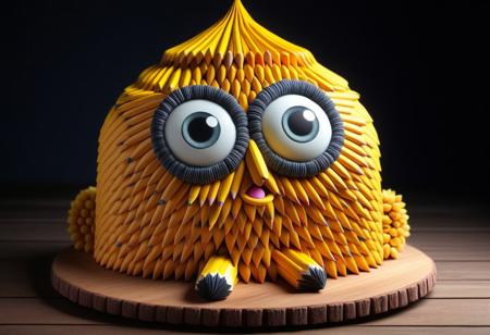 A Cute, (cake made out of Pencil_morph_style), (massive huge eyed), (cake), solo, (wearing beanie hat), winter, 4k, high detail, high quality, realistic, full body,
