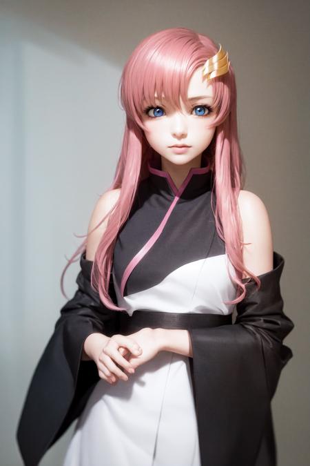 masterpiece, best quality, highres, 1girl lacus clyne blue eyes pink hair, straight hair, <lora:lacus_clyne:1> photorealistic