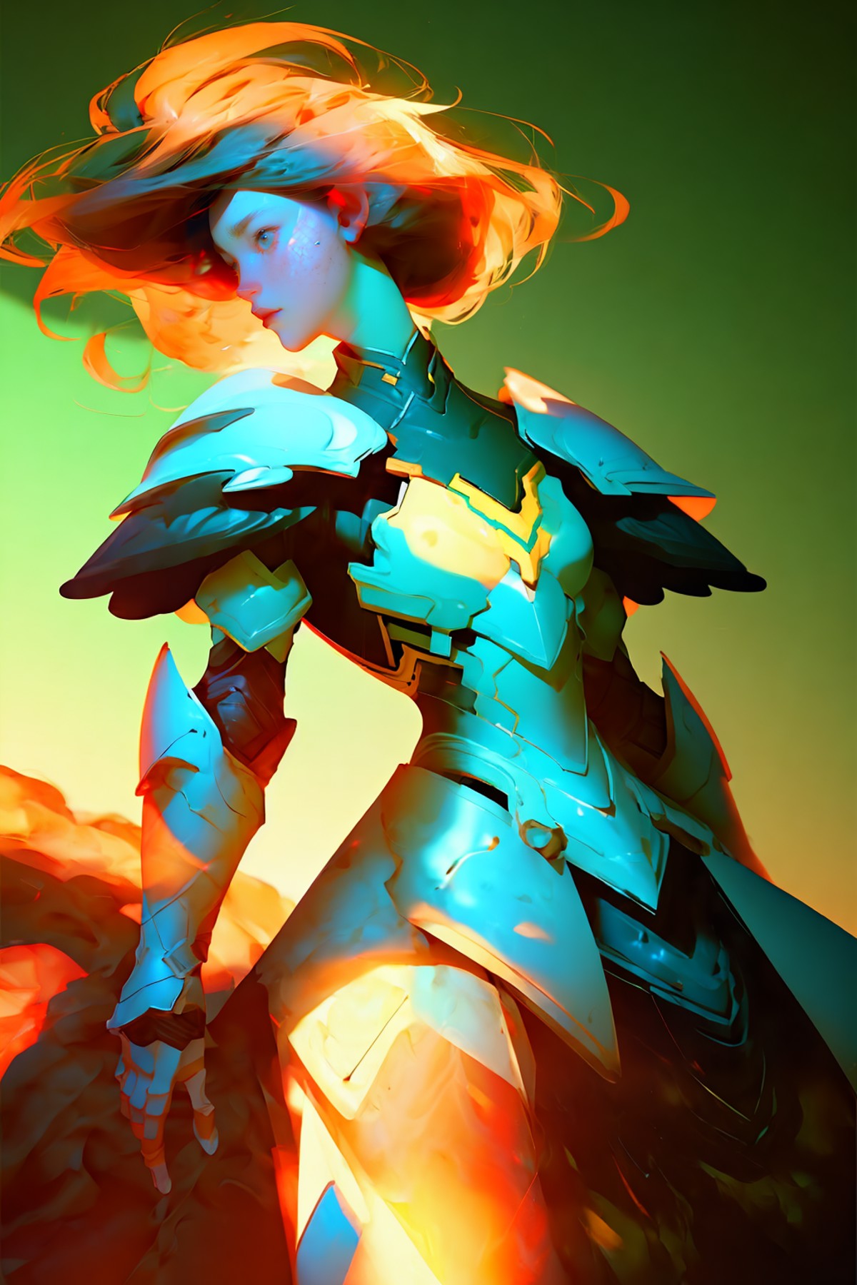 1 female
 battle stance,
armor
shadows
dramatic lighting
scifi
(best quality, masterpiece, Sui Ishida)