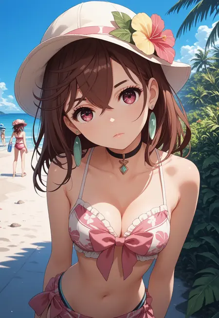 Pink beach outfit (swimsuit&hat)
