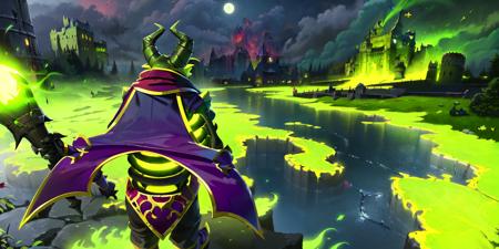 ((masterpiece, best quality,8k,ultra high res)),
pugna\(dota\),1boy,skeleton,official wallpaper,standing on hill,from above,(burning human kingdom:1.3),green fire,(lots of burning castle:1.4),red blood lake,burning wall,doom,wand,glowing,holding wand,night,dark cloud,storm,moon,wings,crow,