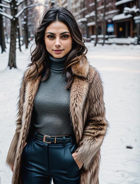 beautiful woman (morb4cc4r1n:.99), beautiful hair, winter Paris, elegant, snowing, natural skin texture, (fashionable fur coat), ((turtleneck)), ((designer pants)), sunset, cute smile, 24mm, 4k textures, soft cinematic light, adobe lightroom, photolab, hdr, intricate, elegant, highly detailed, sharp focus, ((((cinematic look)))), soothing tones, insane details, intricate details, hyperdetailed, low contrast, soft cinematic light, exposure blend, hdr, faded<lora:more_details:.6> <lora:wowifierV3:.6>