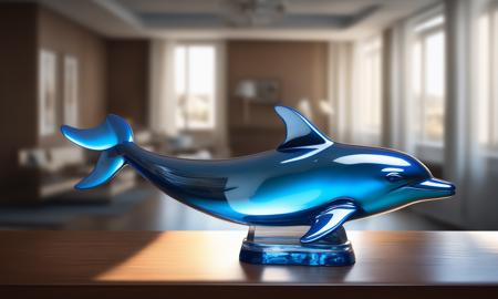 <lora:colouredglazecd_xl-000006:0.3>, a statue of a dolphin made of glass in office scene, full body, (blue theme:0.6), (transparent:1.3, see-through:1.3), colouredglazecd_xl, indoors, chinese zodiac, wooden table, cutie, cute, still life, animal statue, front view, facing viewer, looking at viewer, (Unbelievable Digital Artwork:1.3), fine art, CGSociety, ArtStation, master works, 8K,HDR,UHD,masterpiece,best quality,highly detailed,emotional,harmonious,high budget,moody,epic,gorgeous,high resolution,perfect lighting,finely detail,extremely detailed,ultra detailed,realistic,photorealistic,huge filesize,photographic,real,wallpaper,moody lighting,volumetric lighting,reality ray tracing