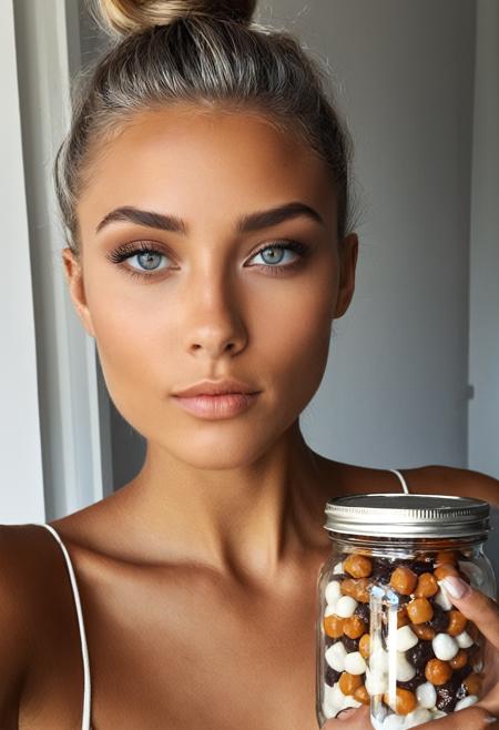 24 year old, supermodel,  very skinny, petite, small breasts, Grey frohawk, Finnish real world location , caramel skin, grey eyes, fair skinned,   best quality , RAW photo, subject, 8k uhd,  high quality, photorealistic, resplendent    , fair-skinned female, tanned, ,  dark-skinned, opulent  , cosmic harmony, premium, Candy room with jars of sweets,,
opulent  , Samsung ST700,        <lora:add-detail-xl:1>,    first-class, <lora:selfieXLrd:0.8> selfie, 1girl, solo, realistic,