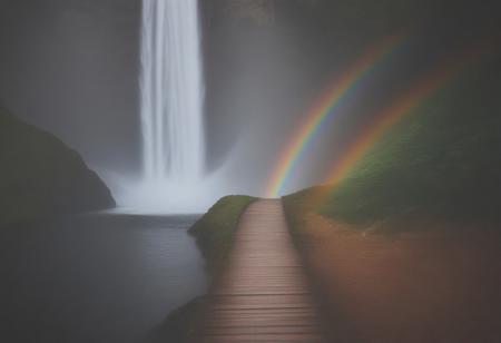 path, water, waterfall, made of rainbow
