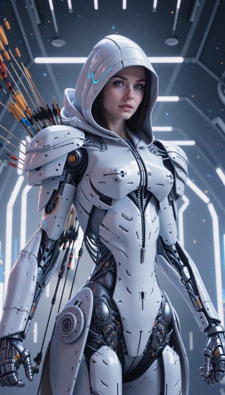 (cartoon art by Classic Disney:0.9) , whimsical art, colorful Fractal, Fashwave, concept art, Sharp focus of a heavyset (watercolor,mythp0rt, high-quality, masterpiece, in the style of cksc, a futurisitc hooded female robot archer, (holding a bow made of spectral light in her left hand:1.3) , beautiful human face features, the cyborg is wearing full armor that perfect details, big mecha wings on its back. her arrows are stored on the back back, he stands in a futuristic space station, high contrast, light trails, motion blur, eerie lighting, elaborate fine details, elaborately detailed attire with extraordinary elements, hyperdetailed, intricate details, refined details, best quality, high resolution:1.3) , she is holding hands with Heather Graham, she is grimacing as a Town crier, she has British hair, she has a Patachitra Roma Rainbow Feather boa, Haunted Pipe, desolate street with Sassafras, Sun in the sky, shallow depth of field, intricate background, Zoom lens, photo-realistic face, most adorable in the world