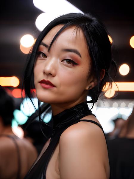 close-up portrait photo of ( <lora:4ndr34B4ng_V1-LoRa:0.9> , (black hair)++ , ), (nightclub, crowd in the background)++, 8k uhd, high quality, dramatic, bokeh