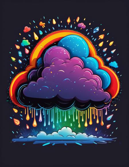 vector cartoon illustration of A rain cloud surrounded by rainbow of lights, professional, detailed <lora:Vector cartoon illustration-000008:1>