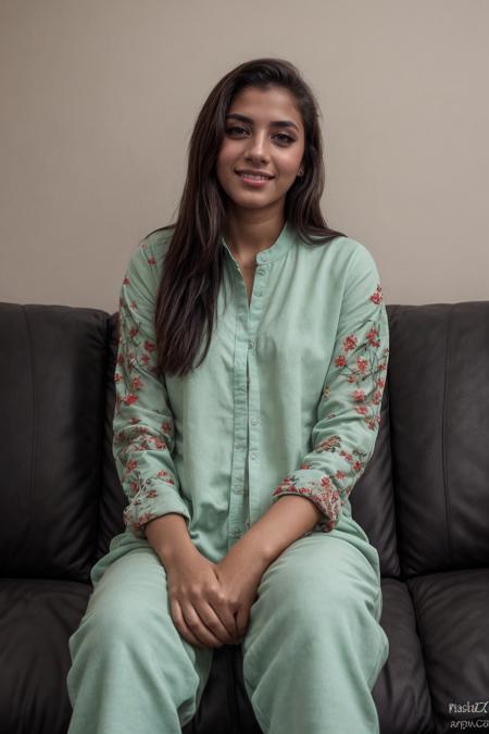 candid, 22yr old pakistani  woman, castingcouch, wearing embroidered cotton green (kameez:1.1), ,  <lora:couch:0.7>, blushing, nervous, apprehensive, forced smile looking away, sitting on sofa, from above,   <lora:add_detail:0.5>, <lora:real_skin:0.7> skin, <lora:retromanba:0.3> Yamanba (dark skin), RAW photo, 8k uhd, dslr, soft lighting, high quality, film grain, Fujifilm XT3