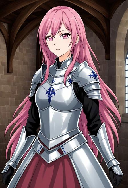 masterpiece, best quality, 8k, "visual novel"
kd_vnstyle
1girl, (solo)
(24 years old, 24y.o, adult)
pink eyes
royal hair
(medieval armor, fantasy:1.1)