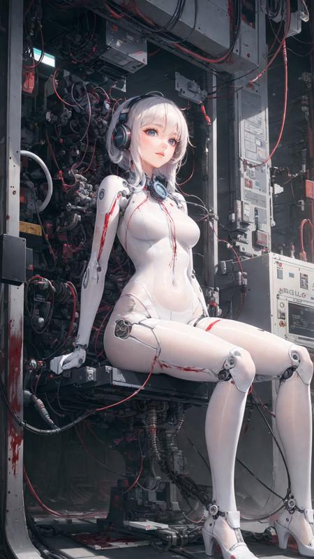 (tutultb:1.3),white bodysuit,pantyhose,
(masterpiece, top quality, best quality, official art, beautiful and aesthetic:1.3), (1girl:1.3), extreme detailed,colorful,highest detailed,((ultra-detailed)), (highly detailed CG illustration), ((an extremely delicate and beautiful)),cinematic light,((1mechanical girl)),solo,full body,(steampunk),(machine made joints:1.2),(mechanical limbs),(blood vessels connected to tubes),((mechanical cervial attaching to neck)),(sitting),expressionless,wires and cables attaching to neck,wires and cables on head,,science fiction,mechanical city, active pose,
 <lora:å¾å¾çå¨ä¸ï¼8Dç½è²é©¬æ²¹æ²¹äº®è¿ä½ç½ä¸_è¢ï¼_V1.0:0.7>