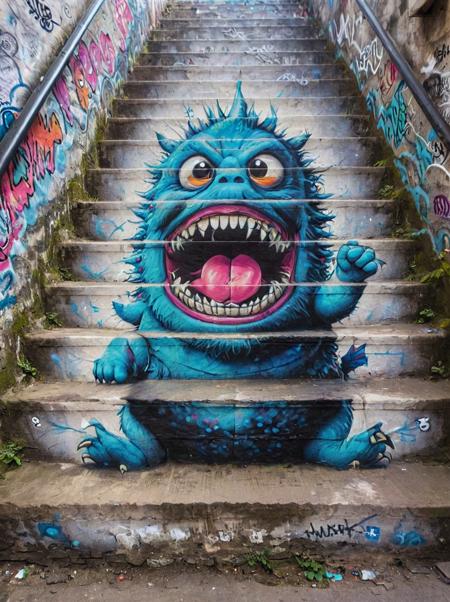 stair-art, stairs,  A monster with an open mouth, <lora:stair-art2:1.23>