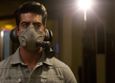 jessewatters person (crying:1.2) BREAK in a documentary . gets caught in a freak storm. . Filmed on location The Wave Hill. photorealistic film footage directed by Wes Craven. Wearing a gas mask in a crowded area . Chiascuro Lighting, Eye Level Shot, Turbo Charger, Vest,