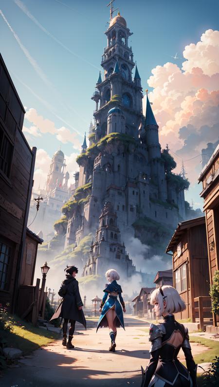 isekai masterpiece by mandy jurgens, irina french, rachel walpole, ross tran, illya kuvshinov, and alyn spiller of an anime woman standing tree log looking up at giant crystals, high noon, cinematic, very warm colors, intense shadows, ominous clouds, anime illustration, anime screenshot composite background  ilya kuvshinov