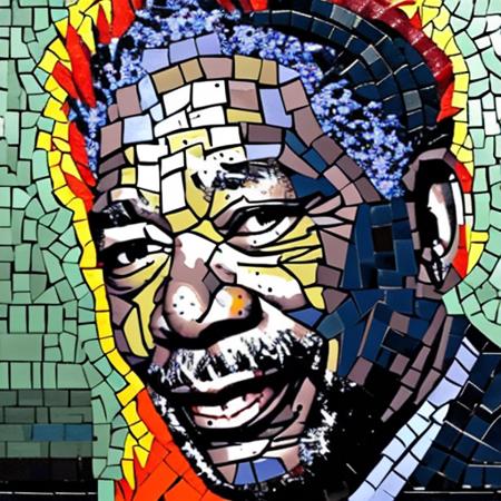 mosaic art Morgan Freeman on fire