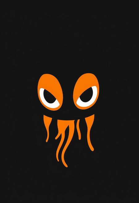 minimalist (stylized:1.2) vector art illustration,front profile of an inkling's face from Splatoon in a black and white and orange color scheme,eyes focus,sharp simple shapes,vector graphics, flat colors,  negative space to achieve the illusion of a face, reduced details, strong geometric shapes, black background, highly stylized graphic design, sharp angles,symmetrical,