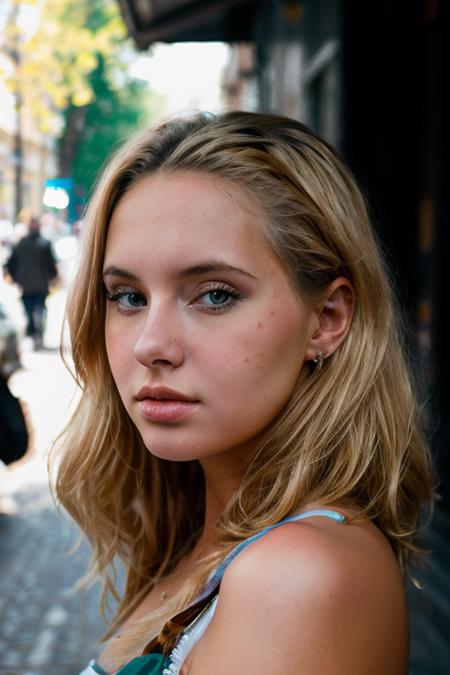 <lora:Koika:0.8>, full color portrait of a young woman, in a crowded russian street, natural light, RAW photo, subject, 8k uhd, dslr, soft lighting, high quality, film grain, Fujifilm XT3