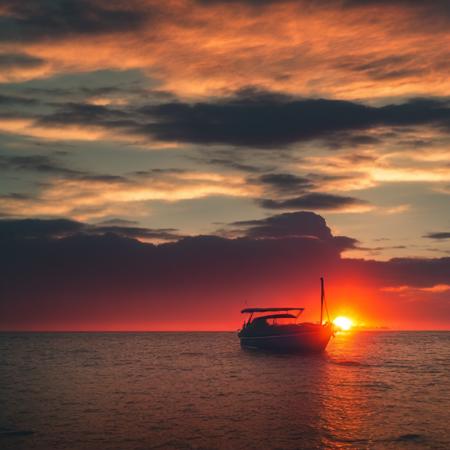 (bitboats:1) an image of a sunset with a boat in the water <lora:BitBoats_LoraBooth:1>