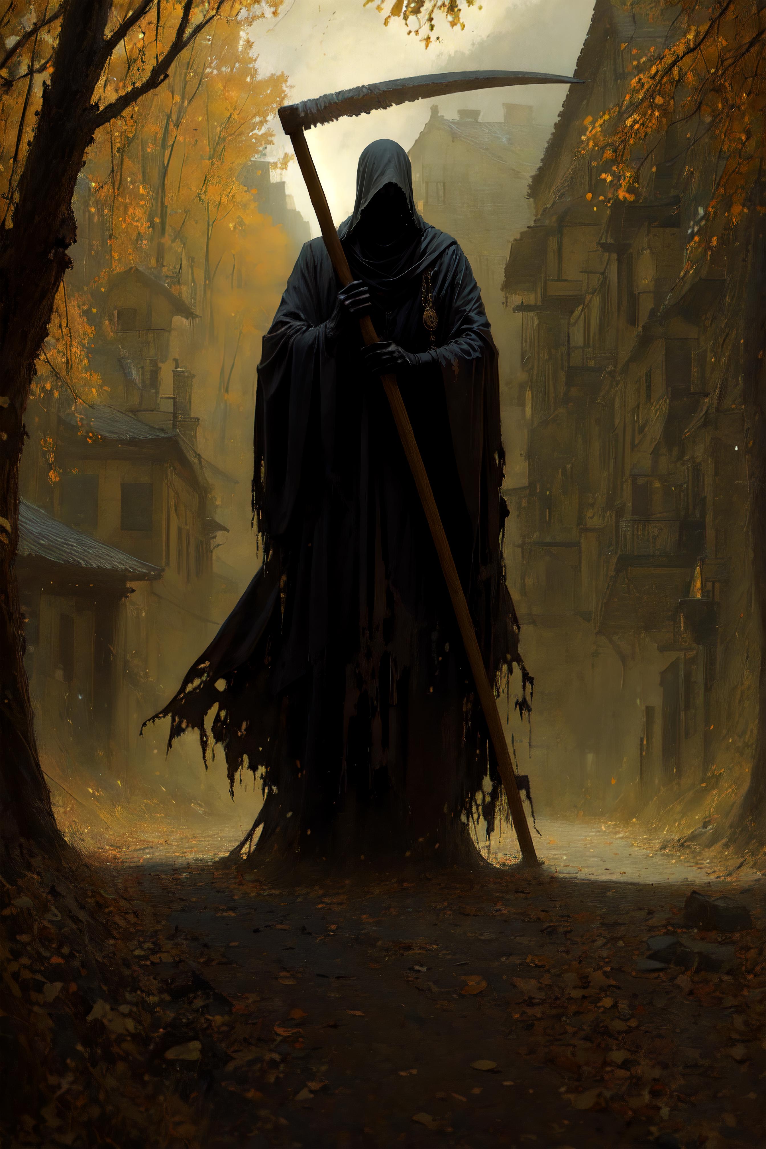 The Grim Reaper: A Dark and Mysterious Figure in a Gothic Setting