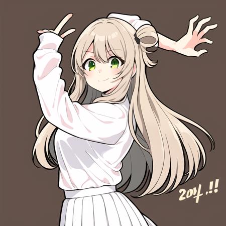 <lora:Goodbye Sengen:0.9>, goodbye sengen, simple background, ok sign, v, smile, happy, (masterpiece, best quality:1), 1girl, solo, nonomi, white shirt, pleated skirt, <lora:izayoiNonomi_v1:0.7>