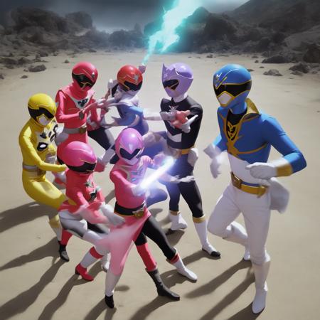 a photo, group of power rangers (superrangers style:1)  <lora:djzSuperRangersV15-lycoris:0.8>