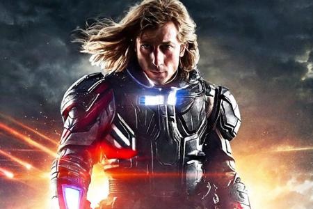 jeremywhite with (long hair) as a royal space warrior wearing ((obsidian space armor)) with intricate red engravings and (glowing lights embedded in armor), (medium wide shot), in a fighting pose, imperious expression, golden eyes, atmospheric lighting, flames in background, aslanscifi_v1, actionhelper