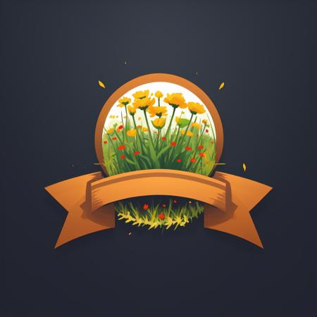 (masterpiece, best quality:1.2), (ribbon logo:1.4), (no humans:1.1), (outdoors, steppe, grasslands, flower, petals, prairie, wildflowers, meadow, daisy, bee, poppy:0.9), flat color, gradient background