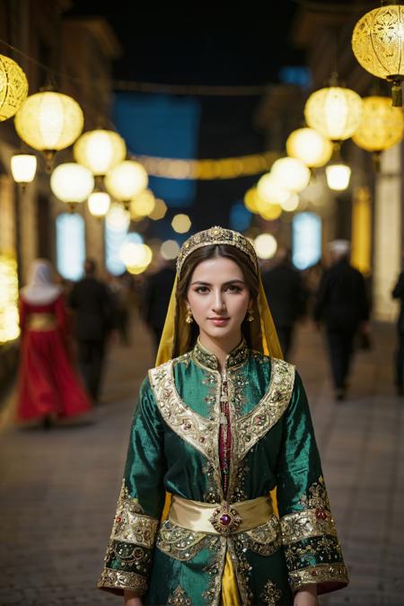 (by Paulus Potter:0.8) , Cosplay Photograph, Luminous trails, Textile"The golden age of the Ottoman empire", bokeh, Fujicolor C200, F/2.8, triadic colors