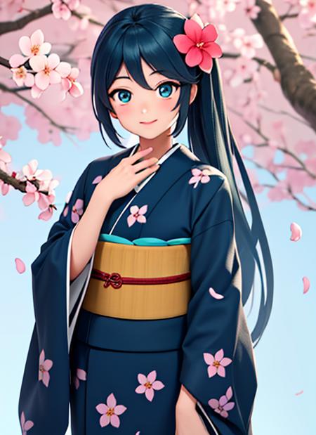 Suzuno hair flower blue kimono, pattern
