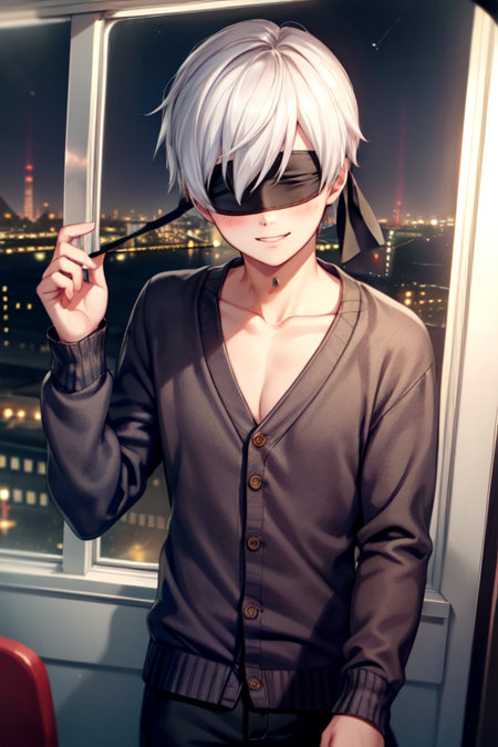 9s,white hair,blindfold,black blindfold,gloves,choker,jacket,shorts,boots,long sleeves