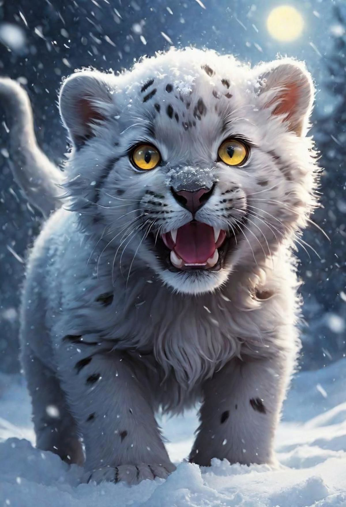 Snowy Tiger Cub with Yellow Eyes
