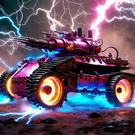 <lora:TechPunkAI:.7> TeslaPunkAI battle tank (Highly detailed, amazing fantasy setting), (Shiny Impressive lighting), (Colorful, Ultra Realistic, High quality, Highly detailed, Sharp focus, 8K UHD, Art photography), (trending on artstation)